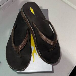 Volatile brown wedge sandals